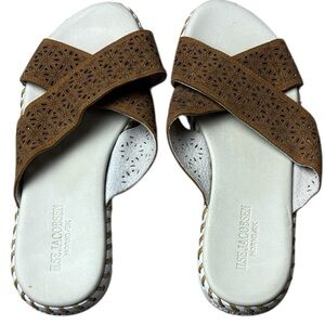 Ilse Jacobsen Hornbaek Tan and Cream Women's Sandals Size 39